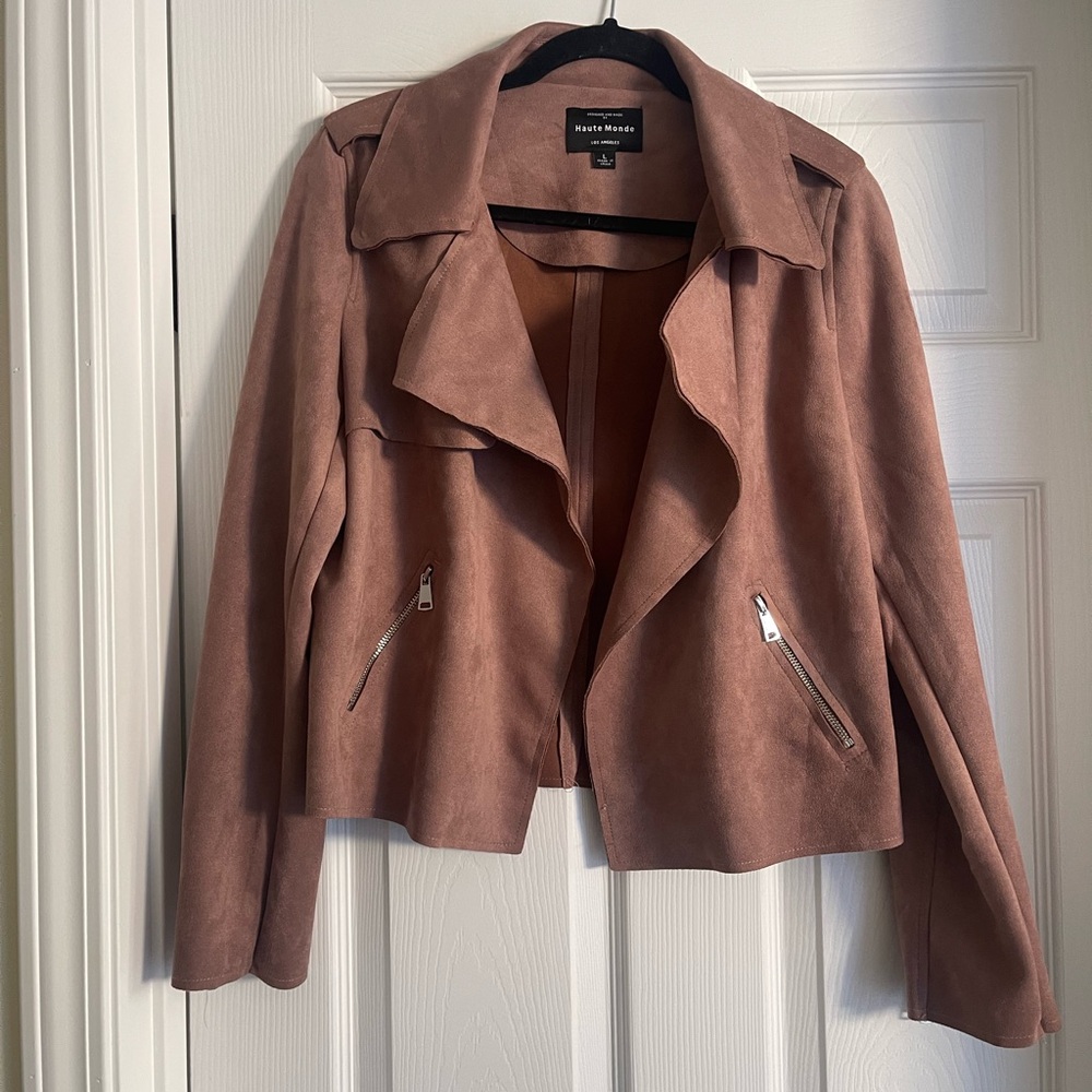 Haute Monde Women's Rose-Mauve Suede Moto Jacket